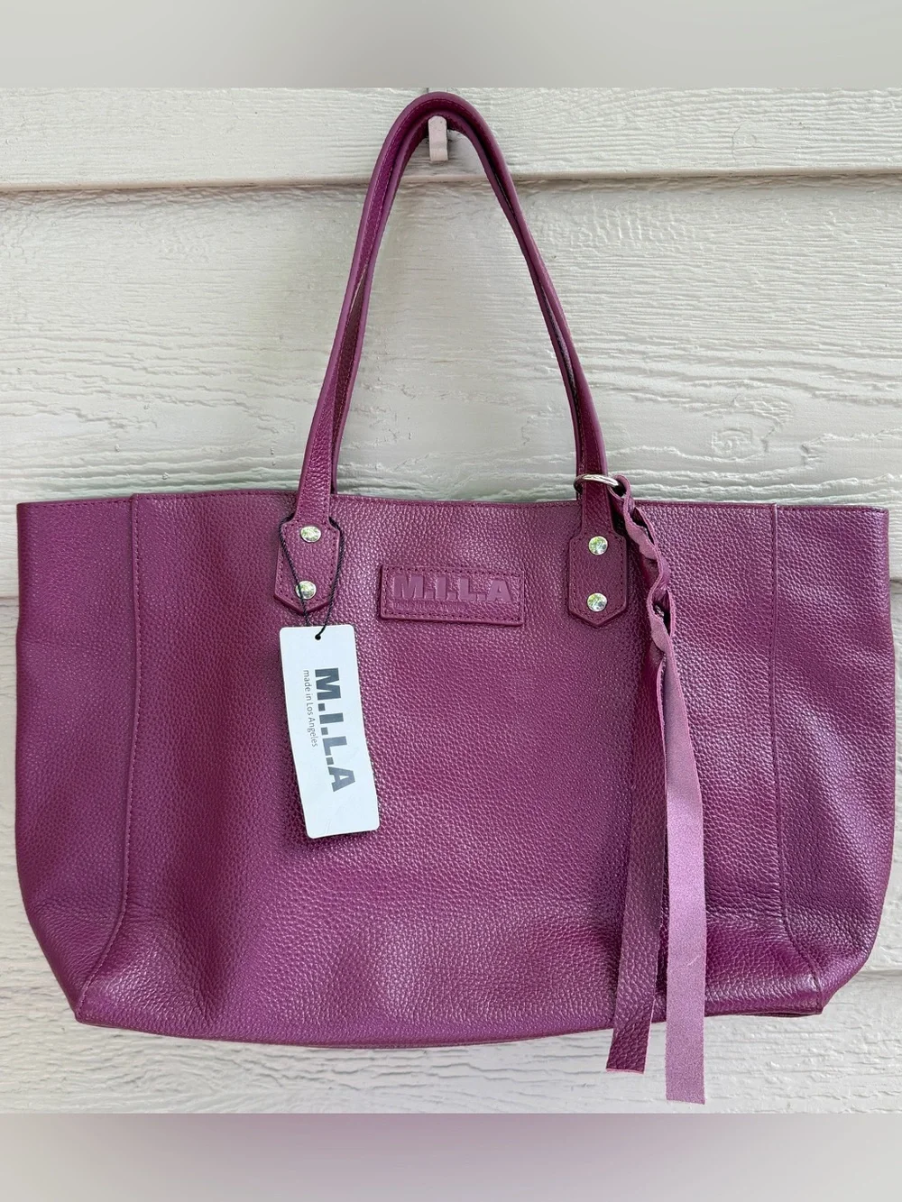 M.I.L.A. MILA Luxe Pebbled Leather Tote Bag Plum Made In Los Angeles NEW